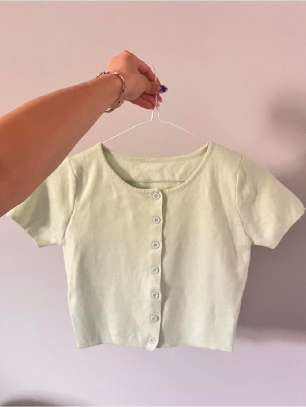 Light Green Button-Front Knit Cardigan